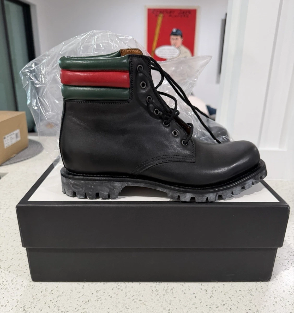 Gucci Men\'s Black Leather Cap Toe Ankle Boots Dress Shoes Lace up Size 9.5 US Gucci Men main image 3