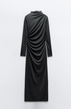 Zara Textured Bodycon Mock Neck Maxi Dress Olive Green Long Sleeve