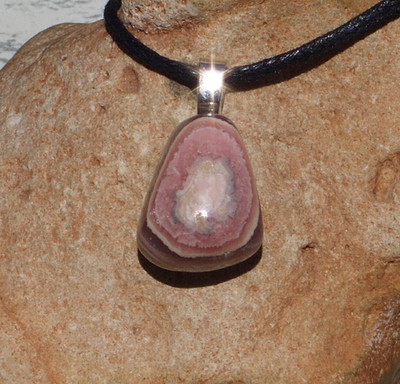 Gem Rhodochrosite Polished Stone Free Form Crystal Pendant Necklace Large