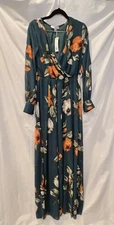 NWT Baltic Born Dress Green Floral Maxi Suze Small Tie Belt Lined 