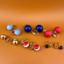 Vintage Clip On Earrings Lot Ball Stud Blue Moonglow Black Trifari Red Gold Tone