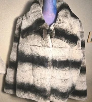 Rabbit Fur Coat Women's One Size Adrienne Landau Waist Length Short Buttery soft - Image 1 of 4