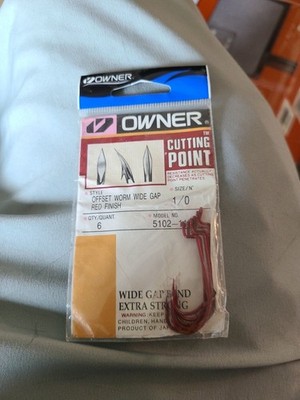 Owner Cutting Point Hooks, 1/0, Offset Worm Wide Gap Red Finish, 5ea.