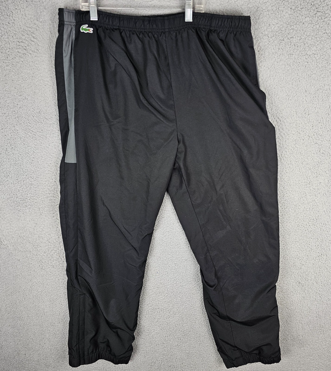 LACOSTE トラックパンツ 黒 US S Lacoste Taffeta Track Running Pants Men's 4XL Lined Stretch Ankle
