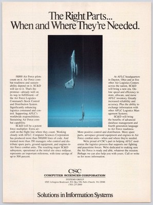 CSC Computer Sciences Corporation Vintage 1987 Air Force Print Ad