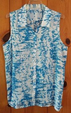 Susan Graver Sheer Crinkled Button Front Sleeveless Chiffon Top LBlue Water
