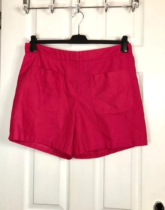 Next Womens Bold Pink Linen & Cotton Blend Mini Shorts Size 14 uk