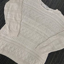 It Works For Me Sweater Womens SM Cream Exc Vintage Pointelle Knit USA Made