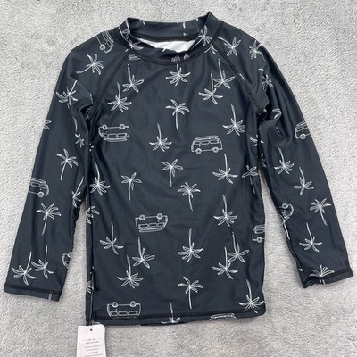 Tiny Tribe Shirt Boys 7 Black Tropical Palm Tree Allover Print Raglan Sleeve