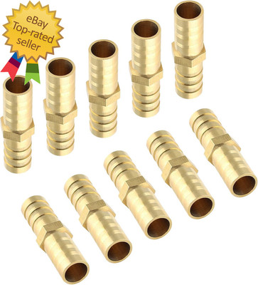 10Pcs Brass Hose Barb Fitting, 3/8'' X 3/8'' ID Hex Barbed Splicer Mender Union fo