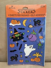 Vintage 1987 Hallmark Halloween Stickers - 4 Sheets Witch Ghost Black Cat Sealed