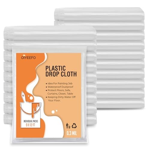 20 Pcs Plastic Sheeting Drop Cloths for Painting, 9x12ft Plastic Tarp - Picture 2 of 7