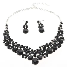 Silver Tone Alloy Metal Rhinestone Necklace Earring Set S20709-SBK