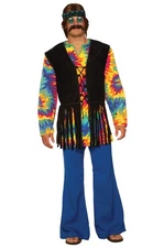 Brand New Tie Dye Dude 60's Hippie Adult Costume