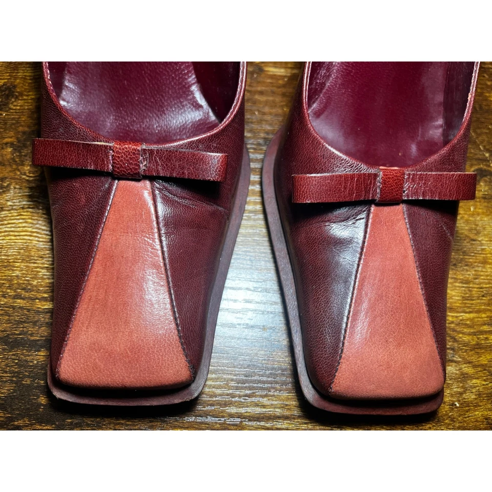 Vintage TT Bagatt tacchi in pelle italiana EU 36 US 6 suole in pelle bordeaux fiocchi - Immagine 4 di 4