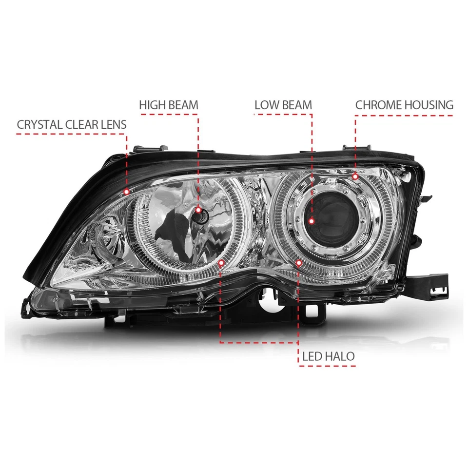 Anzo 121212 Headlight For 2002-2005 BMW 325i Left & Right Halogen Chrome Housing - Image 4 of 4