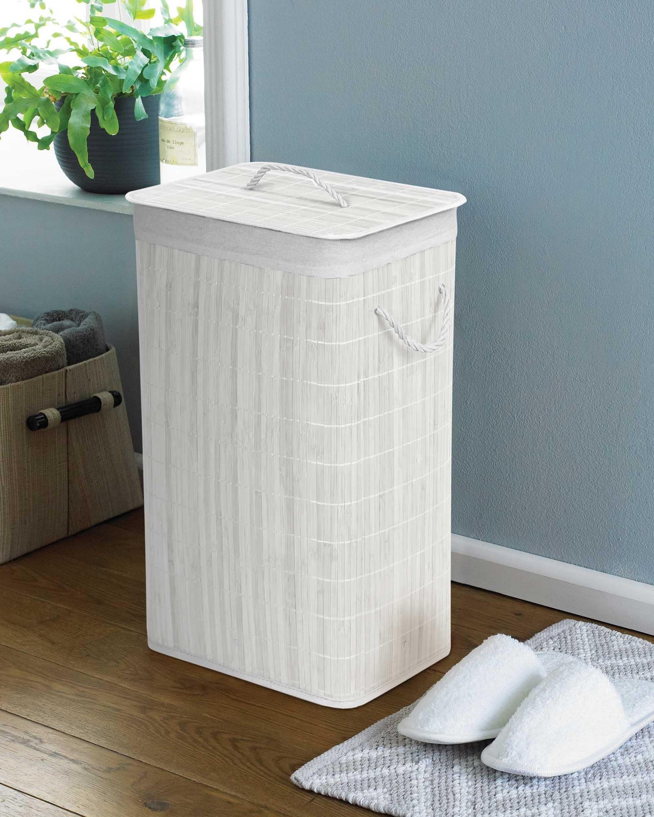 COUNTRY CLUB Rectangular Bamboo Laundry Hamper Basket with Lid White