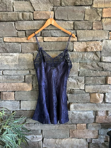 UNDERCOVER Abito donna Victorias Secret vintage etichetta oro blu civetta fiocco raso slip M