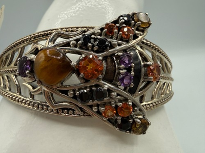 #ad Nicky Butler 925 Silver Multi gemstone Bee Cuff Bracelet GARNET TIGER EYE HSN $125.99