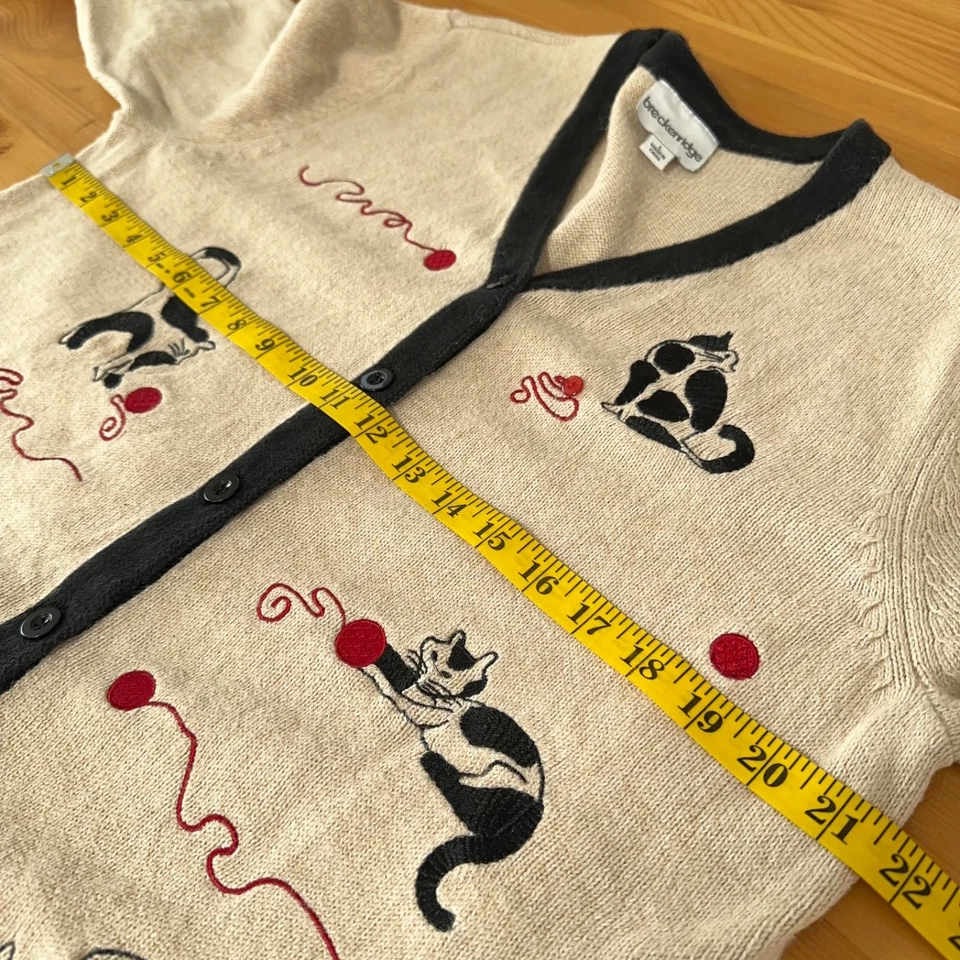 Vintage Breckenridge Cardigan L Whimsical Novelty Cat Lady Quirky Embroidered - Image 4 of 4