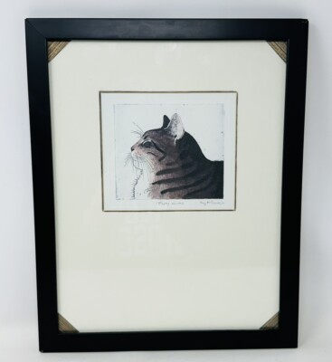 ''Forty Winks'' by Kay McDonagh Cat Professionally Black Framed Signed 9.5''x12''