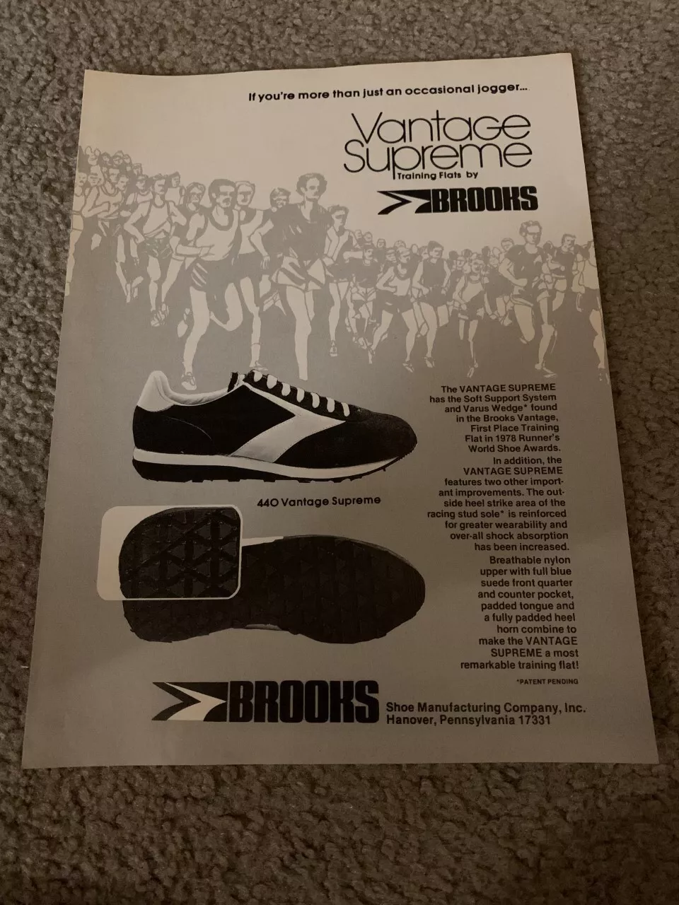 Vintage 1978 BROOKS VANTAGE SUPREME chaussures de course imprimé annonce années 70