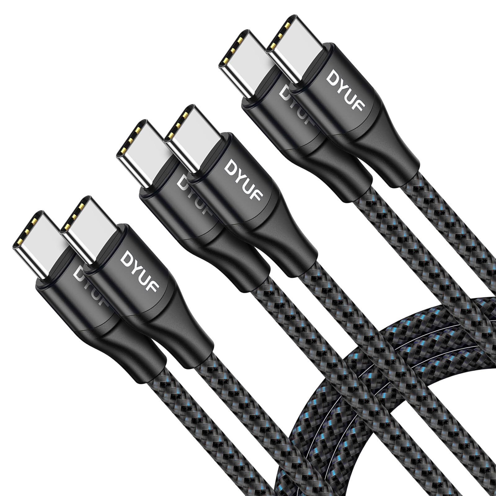 DYUF 60W USB C to USB C Cable 3-Pack with Braided Blue Cables in 3.2ft 4.9ft 6.5ft Lengths Fast 3A Charging