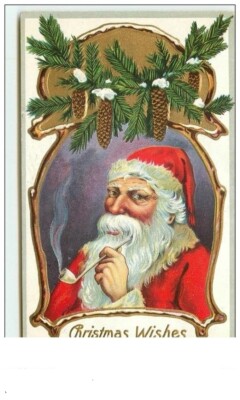Embossed Card - Christmas Wishes - Santa Claus Smoking a Pipe - 4054