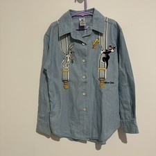 Warner Bros Kids Vintage Looney Tunes Embroidered Button Up Shirt Sz M Blue
