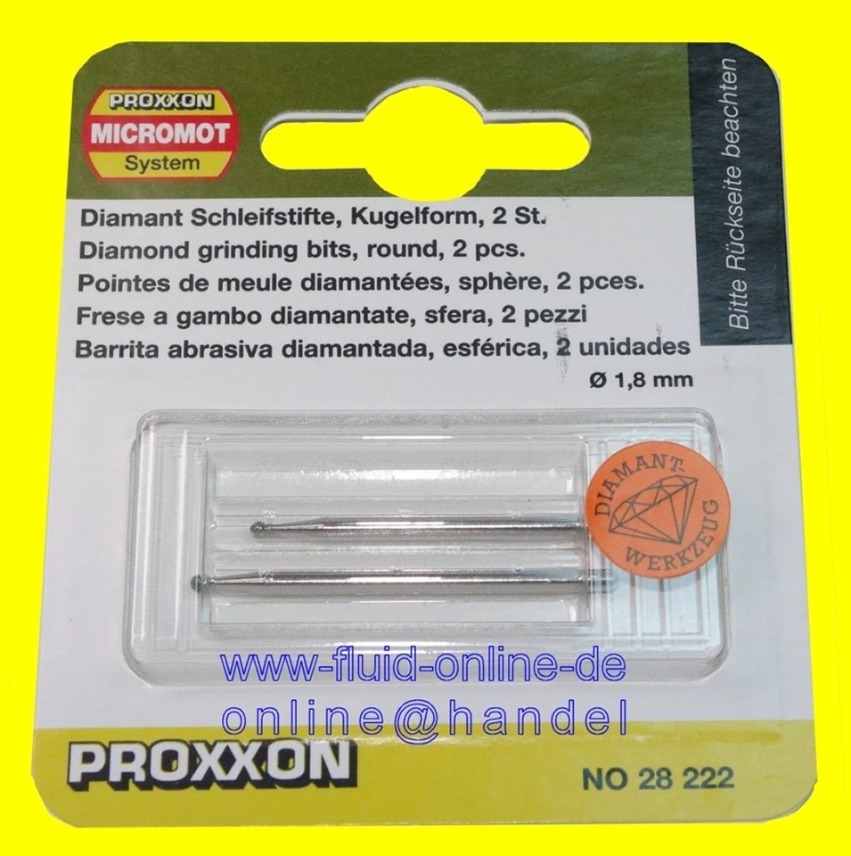 PROXXON 28222 Perni abrasivi diamantati forma sferica Ø1,8 mm 2 pezzi da incidere