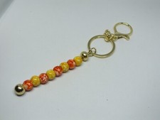 Handmade Key Chain Purse Clip Orange Yellow Marbled Beads 3.5" Long  Ring/Clip