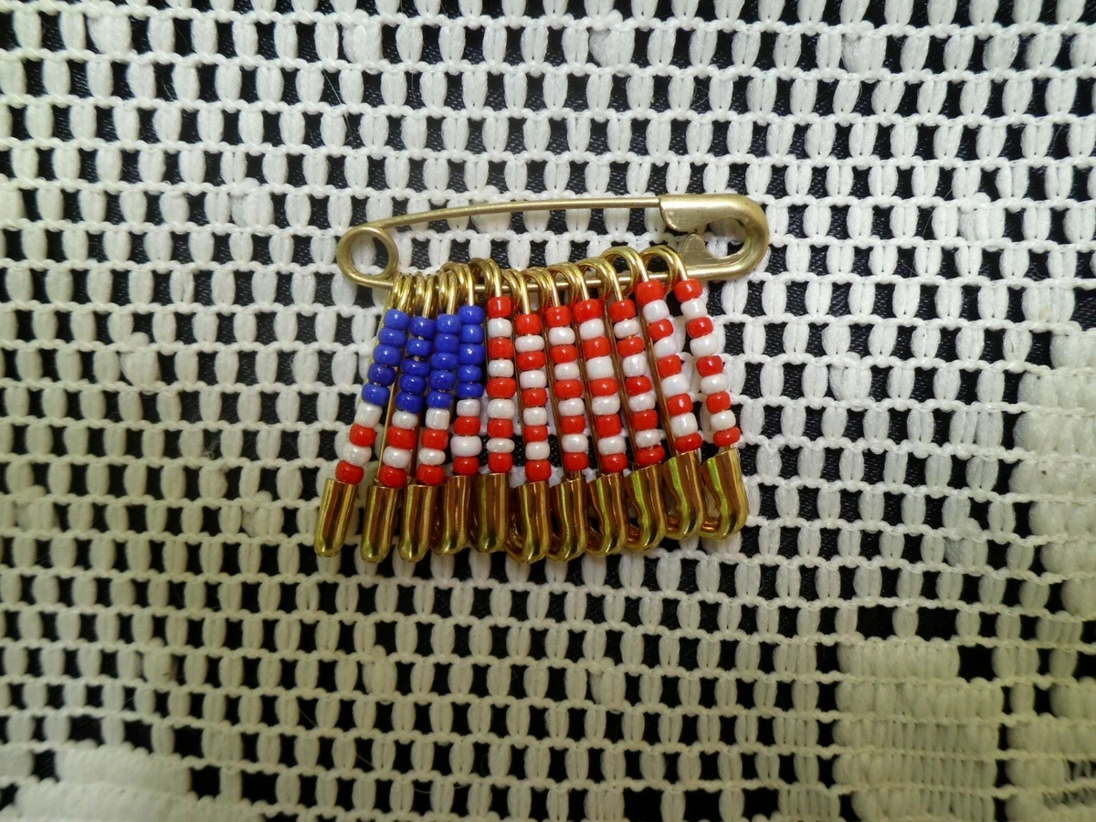 American Flag Pin Handmade Safety Pins and Beads