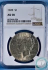 1928 $1 Peace Dollar NGC AU 58 - Champagne White Slider!!!