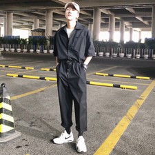 Japanese Retro Straight Leg Jumpsuit Men Overalls Short Sleeve Jumpsuit Workwear