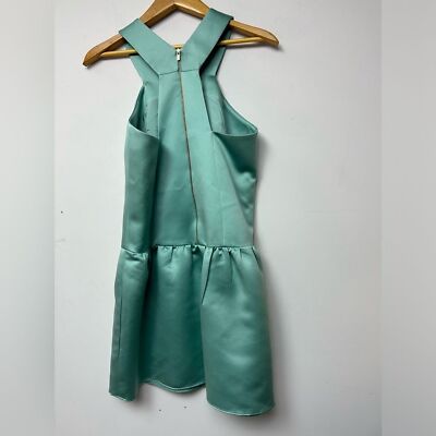 TIBI Halter V-Neck light Teal Green Sleeveless Fi-Flare Mini Dress size 6
