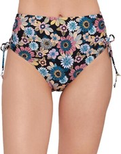 Womens Floral Side-Tie Swim Bottom Separates-Medium-Black Floral Multi