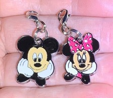 2 Pc Silver Mickey  Minnie Mouse Charm Zipper Pulls  Keychain Add On Clips 