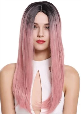 WIG ME UP Damenperücke Perücke Mittelscheitel lang glatt Ombre Schwarz Rosa Pink