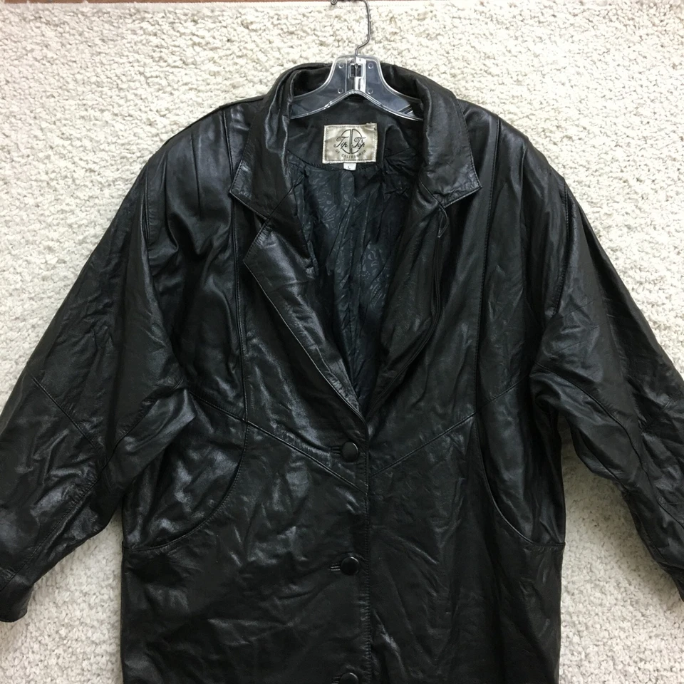 Gabardina de cuero negra para mujer vintage Tip Top Of California Jacket 10 adultos Foto 2 de 4