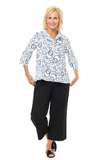 Tulip Clothing Grayson Womens 3/4 Sleeve Top in Blue Unity