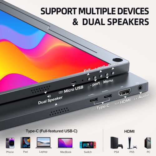 Gebraucht Monitore Tragbarer, 15,6 Zoll 1080P Full HD Screen USB-C/Type-C HDMI - Bild 9 von 24