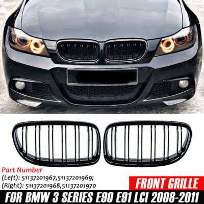 FÜR BMW E90 E91 LCI 2008-2011 SPORT KÜHLERGRILL NIEREN DOPPELSTEG GLANZ SCHWARZ