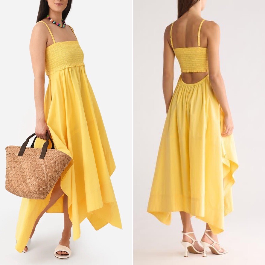 A.L.C. Adriana Smocked Handkerchief Cutout Cotton Midi Dress Yellow Sz 12  NWT | eBay