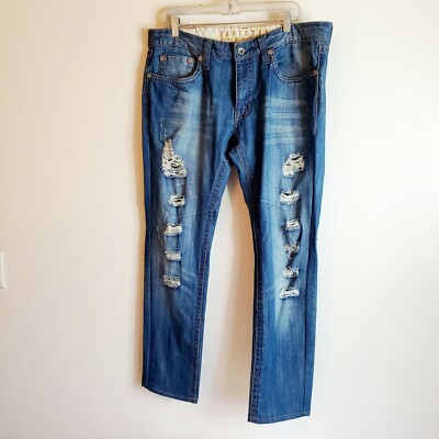 Addicted Soul Motors Mens Destressed Jeans Size 36 × 30