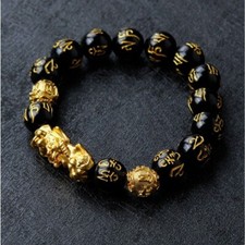 Feng Shui Black Obsidian Beads Bracelet Attract Wealth  Good Luck Bangle pixiu