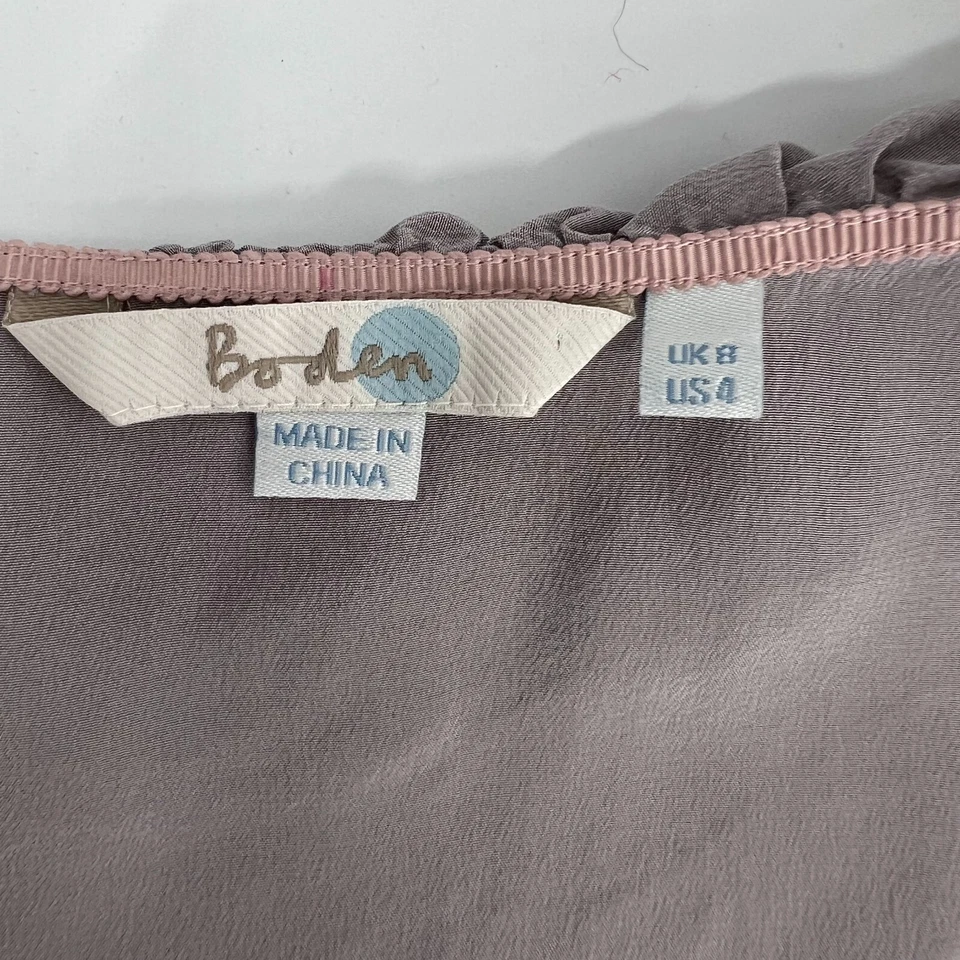 Blusa feminina BODEN tamanho 4 pomba cinza pascale romântica babado seda botões cobertos - Imagem 3 de 4