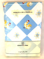 Essential Home Vinyl Tablecloth Flannel Backed ROOSTERS 52" x 90"