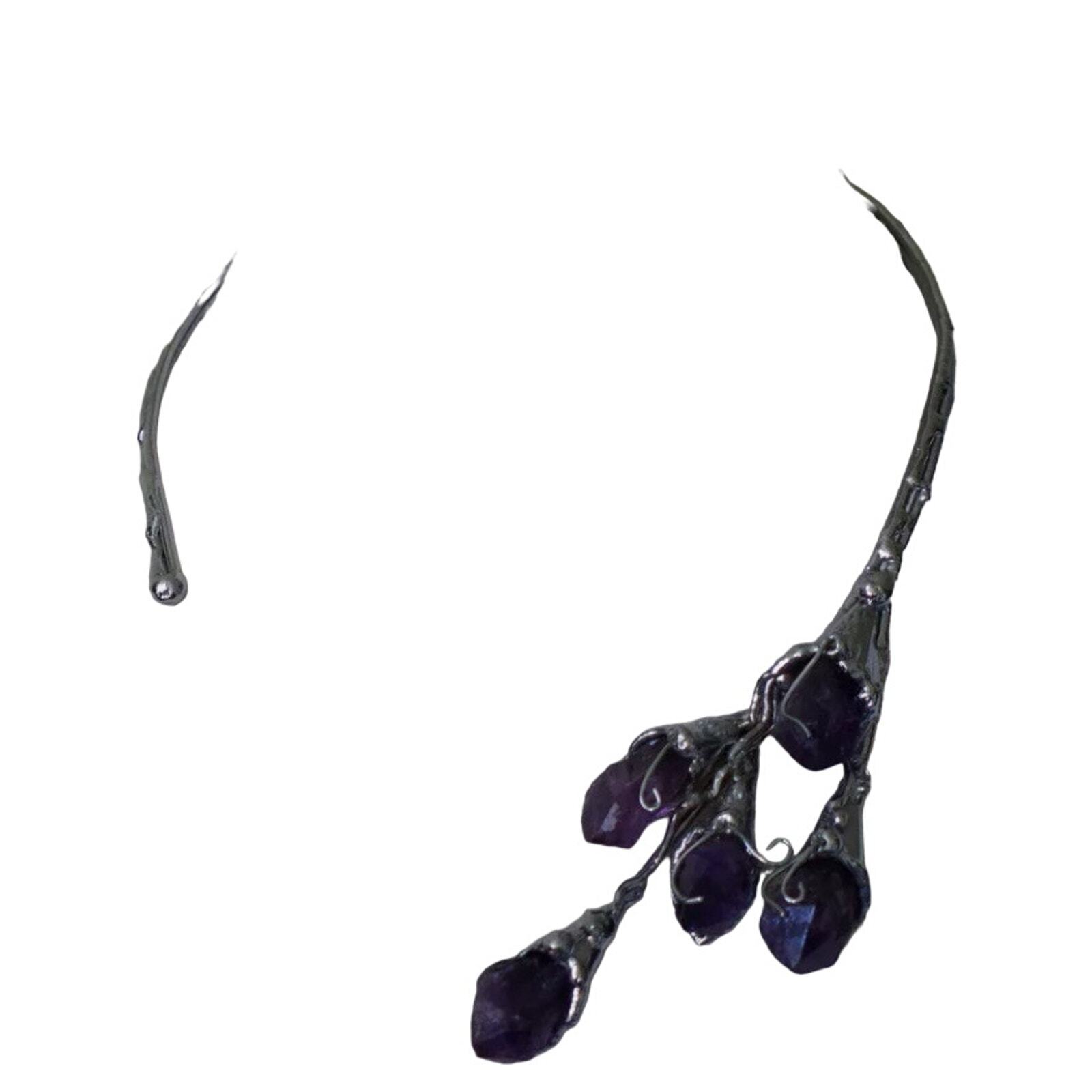 Silver Tone Artisan Amethyst Statement Collar Nec… - image 2