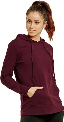 Sofra Women's Thin Cotton Pullover Hoodie Sweater (Medium Burg)