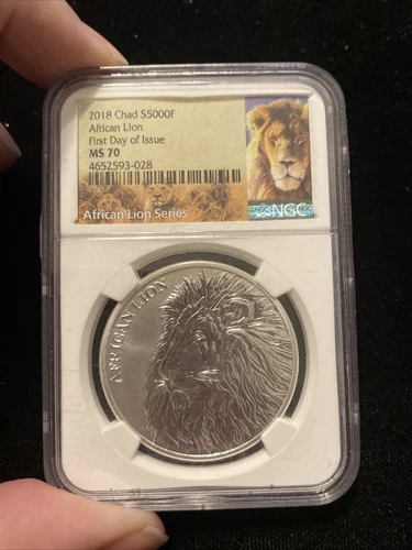 2018 chad 5000 franc african lion Ngc ms70 first day of issue